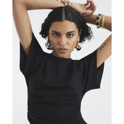 Black Premium Short Sleeve Ruched T-shirt