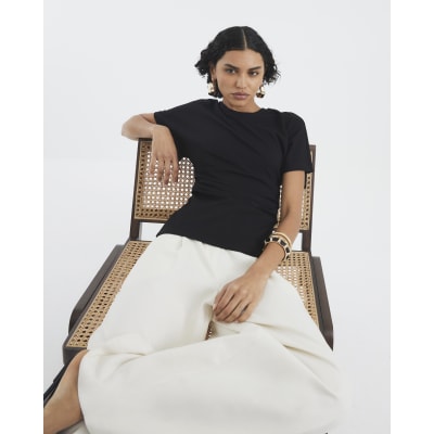 Black Premium Short Sleeve Ruched T-shirt