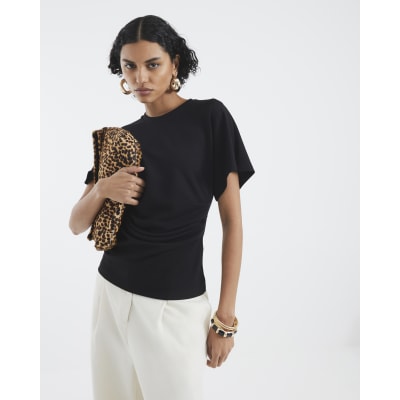 Black Premium Short Sleeve Ruched T-shirt