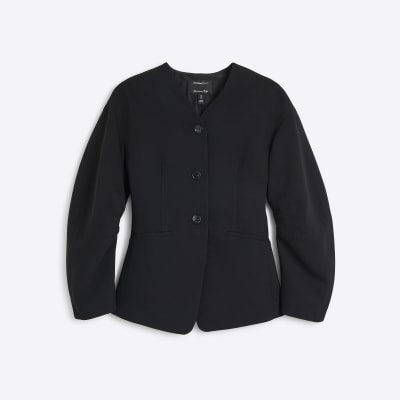 Black Puffed Sleeve Tailored Blazer