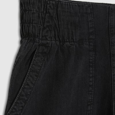Black Pull On Elasticated Wide Leg Jeans