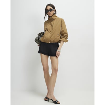 Black Satin Lace Trim Shorts