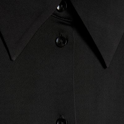 Black Satin Long Sleeve Slim Fit Shirt