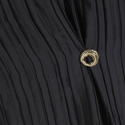 Black Satin Plisse Gold Detail Top