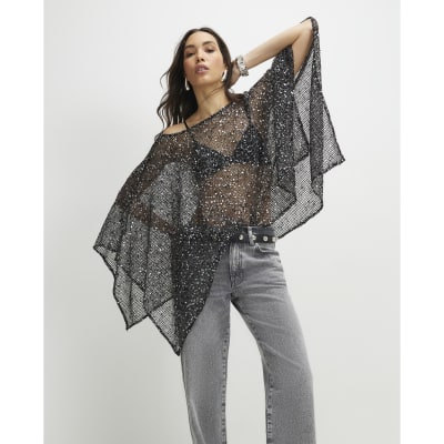Black Sequin Knitted Cape