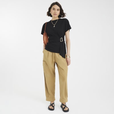 Black Short Sleeve Belted T-shirt