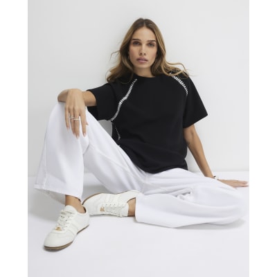 Black Short Sleeve Cosy Whipstitch T-shirt