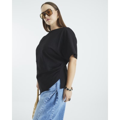 Black Short Sleeve Drape Side T-shirt