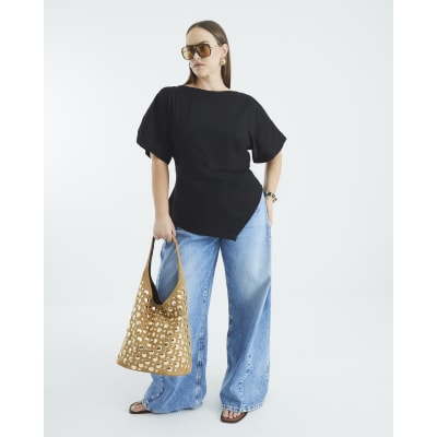 Black Short Sleeve Drape Side T-shirt