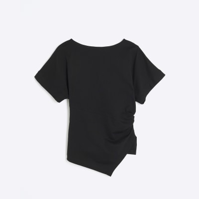 Black Short Sleeve Drape Side T-shirt