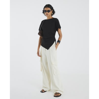 Black Short Sleeve Drape Side T-shirt