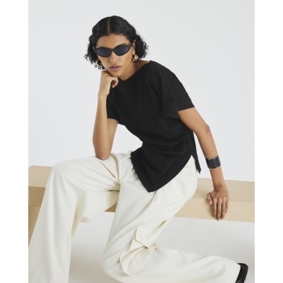 Black Short Sleeve Drape Side T-shirt
