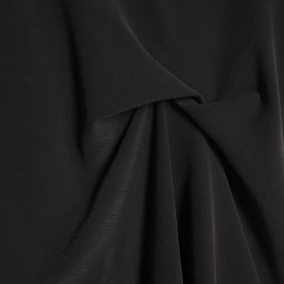 Black Short Sleeve Gathered Side Top