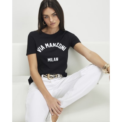 Black Short Sleeve Via Manzoni T-shirt