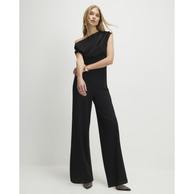 Black Sleeveless Asymmetric Drape Jumpsuit