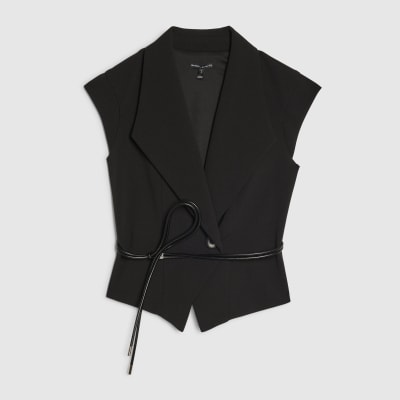 Black Sleeveless Belted Waistcoat