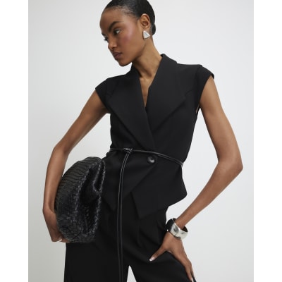 Black Sleeveless Belted Waistcoat