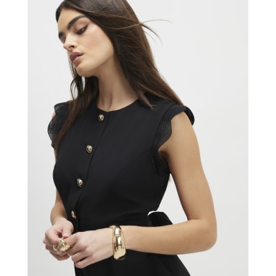 Black Sleeveless Button Detail Playsuit
