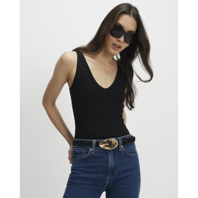 Black Sleeveless Cotton Bodysuit
