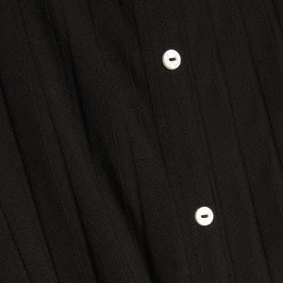 Black Sleeveless Ribbed Button Midi Dress