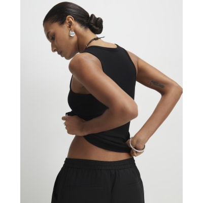 Black Sleeveless Scoop Neck Vest Top