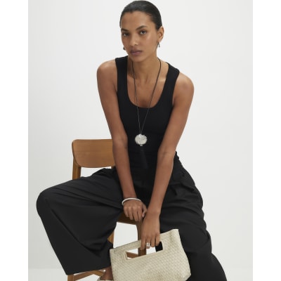 Black Sleeveless Scoop Neck Vest Top