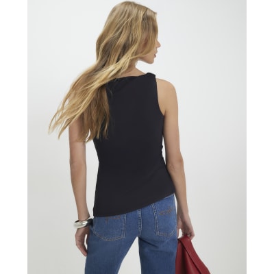 Black Sleeveless Slash Neck Top