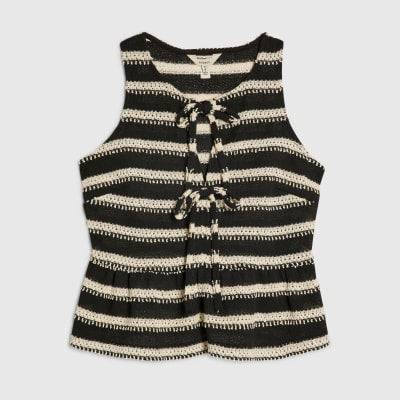 Black Sleeveless Striped crochet Waistcoat