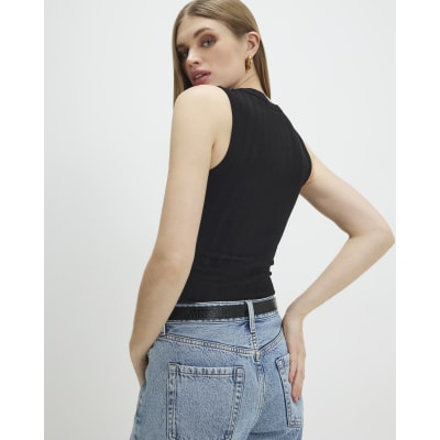 Black Sleeveless Wide Ribbed Tank Top