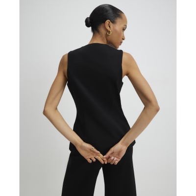 Black Stretch Scallop Waistcoat