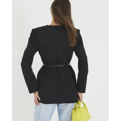 Black Structured Belted Blazer