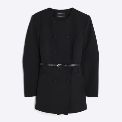 Black Structured Belted Blazer