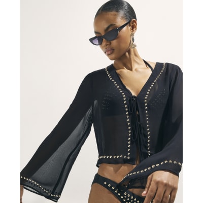 Black Stud Beach Cover Up Blouse