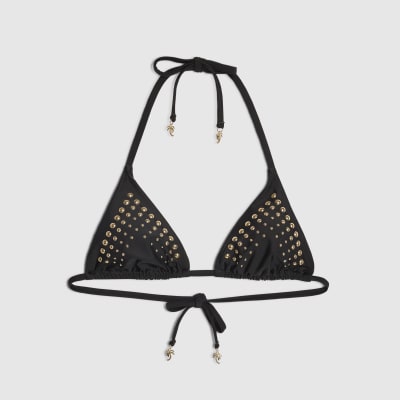 Black Studded Triangle Bikini Top