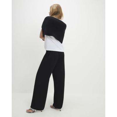Black Tailored Drawstring Wide Leg Trousers