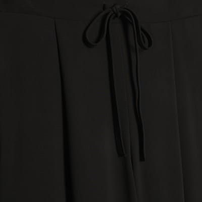Black Tailored Drawstring Wide Leg Trousers