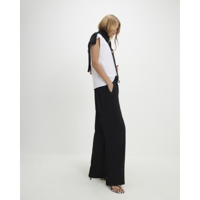 Black Tailored Drawstring Wide Leg Trousers