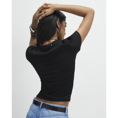 Black Textured Fitted T-Shirt