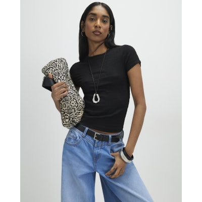 Black Textured Fitted T-Shirt