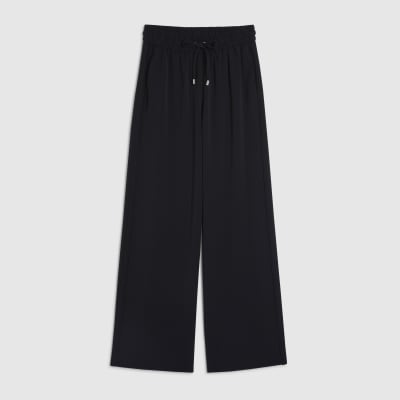 Black Wide Leg Drawstring Tailored Joggers
