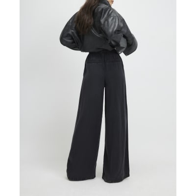 Black Wide Leg Pyjama Style Drawstring Jeans