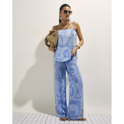 Blue Abstract Palm Print Cami Top