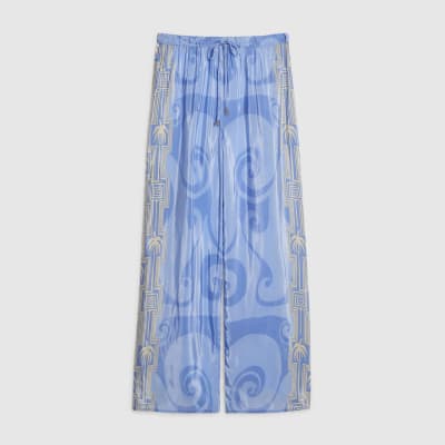 Blue Abstract Palm Print Trousers