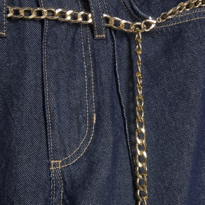 Blue Belted Wide Leg Jeans
