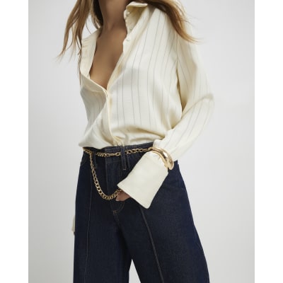 Blue Belted Wide Leg Jeans