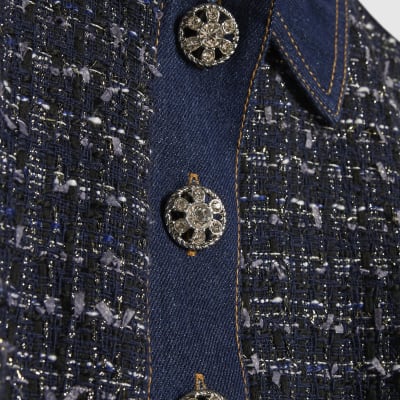 Blue Boucle Belted Mini Dress