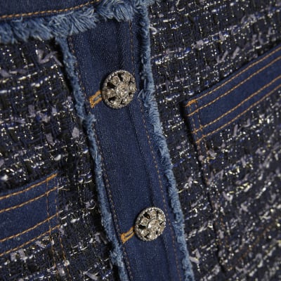 Blue Boucle Denim A line Mini Skirt