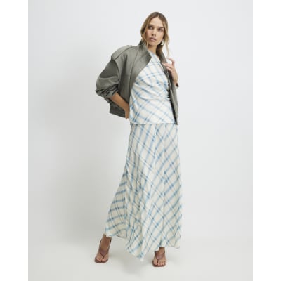 Blue Check Maxi Skirt