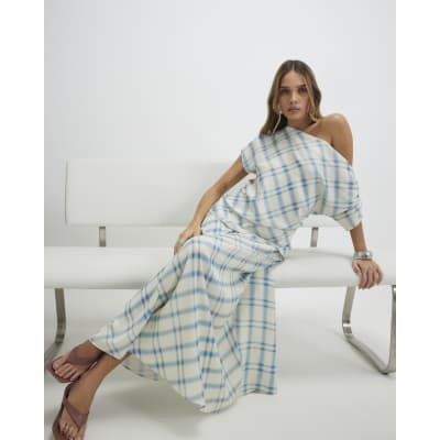 Blue Check Maxi Skirt