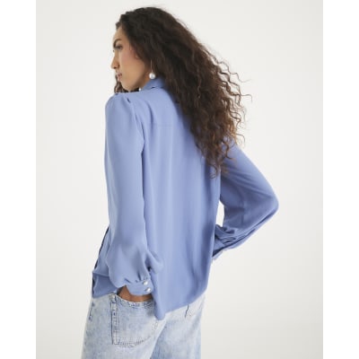 Blue Chiffon Scallop Trim Shirt